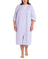 Miss Elaine Plus 3/4-Sleeve Zip-Front Seersucker Robe
