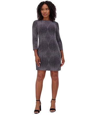 Jessica Howard Plus 3/4-Sleeve Glitter-Knit Sheath Dress