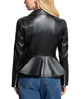 Guess Women's Ivy Faux-Leather Peplum Moto Jacket