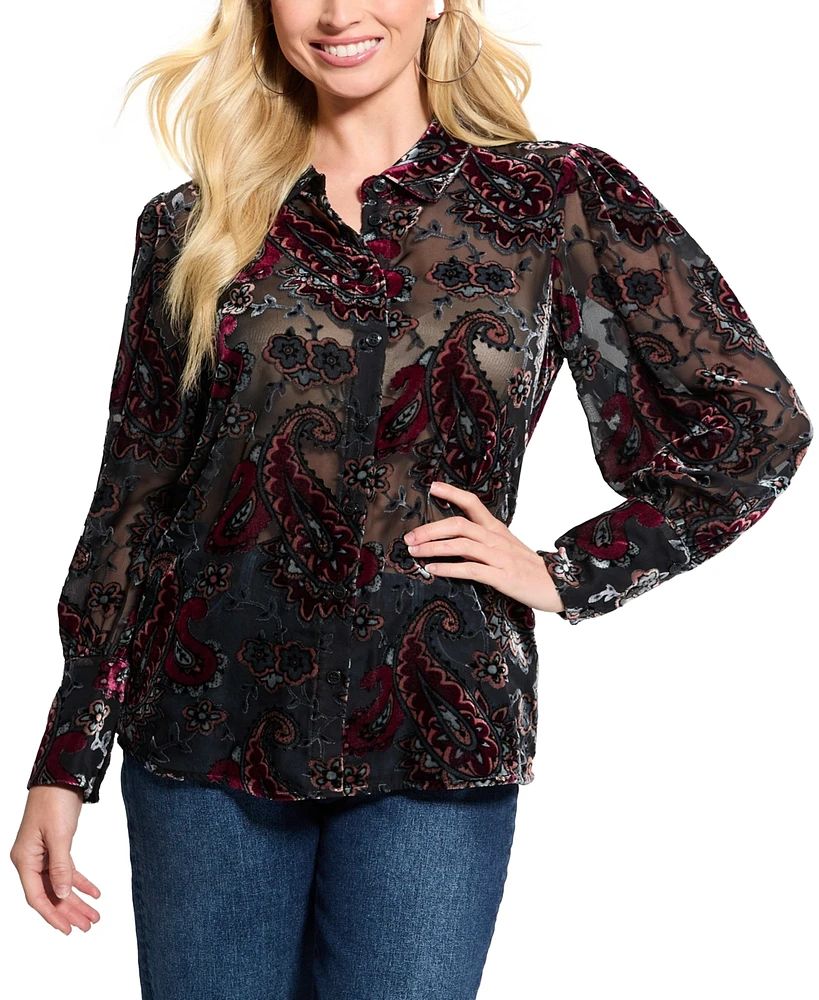 Guess Women's Regal Paisley-Embroidered Button-Front Top