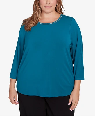 Ruby Rd. Plus Size Micro Bead Chain Stretch Solid Top