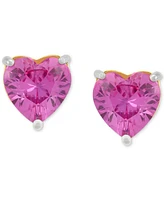 3-Pc. Set Lab Created Pink Sapphire (6 ct. t.w.) & Lab Created White Sapphire (1/2 ct. t.w.) Heart Stud & Small Hoop Earrings 14k Gold-Plated Sterling