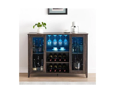 gaomon Wine Bar Cabinet with Led Light,Home Coffee Cabinet with Wine and Glass Rack,Kitchen Buffet Sideboard with Storage,Liquor Cabinet for Bar,Dinin