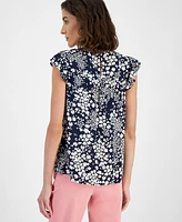 Tommy Hilfiger Women's Floral Pintuck Fluter-Sleeve Top