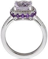 Lab Grown Rose de France Amethyst (2 ct. t.w.), Lab Grown Amethyst (1-1/2 ct. t.w.) & Lab Grown White Topaz (1/5 ct. t.w.) Square Halo Statement Ring