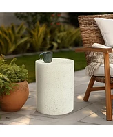 LuxenHome Outdoor Side Table, 18'' Cement Outdoor End Tables for Patio, Garden Accent Table, Modern Small Round Side Table