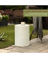 LuxenHome Off White with Speckled Gray Cement Round Indoor Outdoor Side and End Table