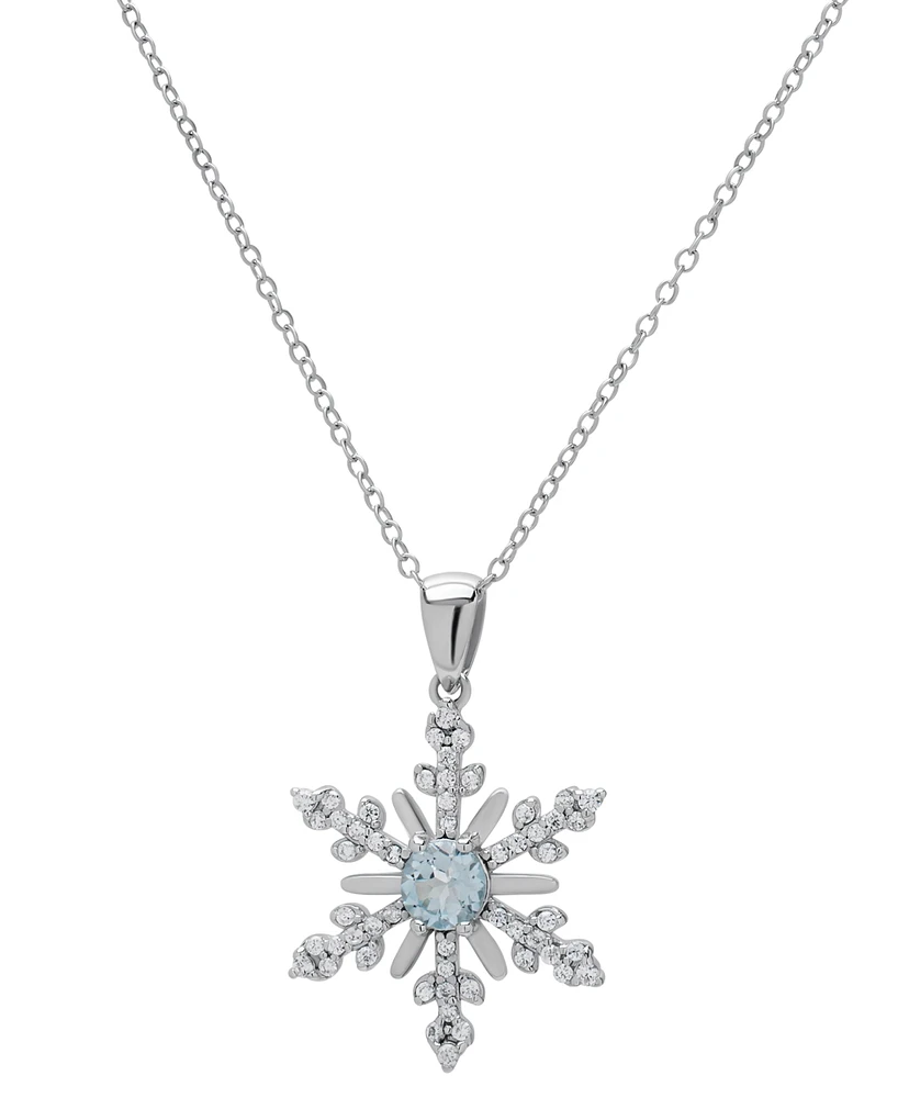 Lab Grown Blue Topaz (1/2 ct. t.w.) & Lab Grown White Sapphire (1/5 ct. t.w.) Snowflake 18" Pendant Necklace in 14k Gold-Plated Sterling Silver (Also