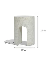 LuxenHome Mod Ivory White Cement Round with U-Shape Outdoor Side Table