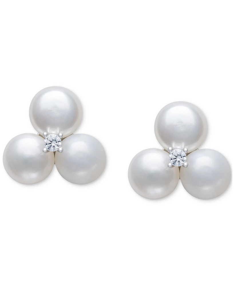 Belle de Mer Cultured Freshwater Button Pearl (6-7mm) & Lab-Created Sapphire (1/20 ct. t.w.) Earrings in Sterling Silver