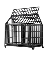 Slickblue Heavy Duty Dog Cage with Roof and Window - Secure Pet Crate for Indoor/Outdoor Use