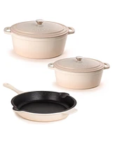 BergHOFF Neo 5pc Cast Iron Oval Dutch Oven Set with 10" Fry Pan, 5qt. & 8qt.