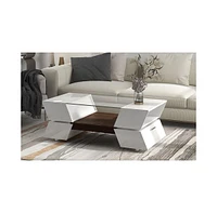 Slickblue Glass-Top Coffee Table with Open Shelves and Cabinets – Geometric Style, Modern 2-Tier Cocktail Table with Ample Storage for Living R