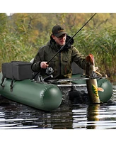 Costway Inflatable Fishing Float Tube with Fish Ruler Angling Base 2 Storage Pockets Pump