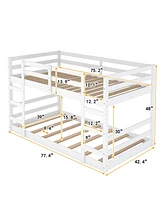 Slickblue Twin Over Twin Bunk Bed with Ladder in White – Space-Saving and Sturdy Design, Ideal for Kids' Bedrooms with Safe and Easy Access