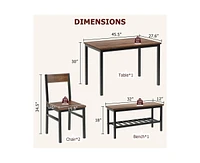 gaomon Table Set for 4, Kitchen Table with 2 Chairs and a Bench, 4-Person Dining Room Table Set for Apartment, Kitchen, Small Space