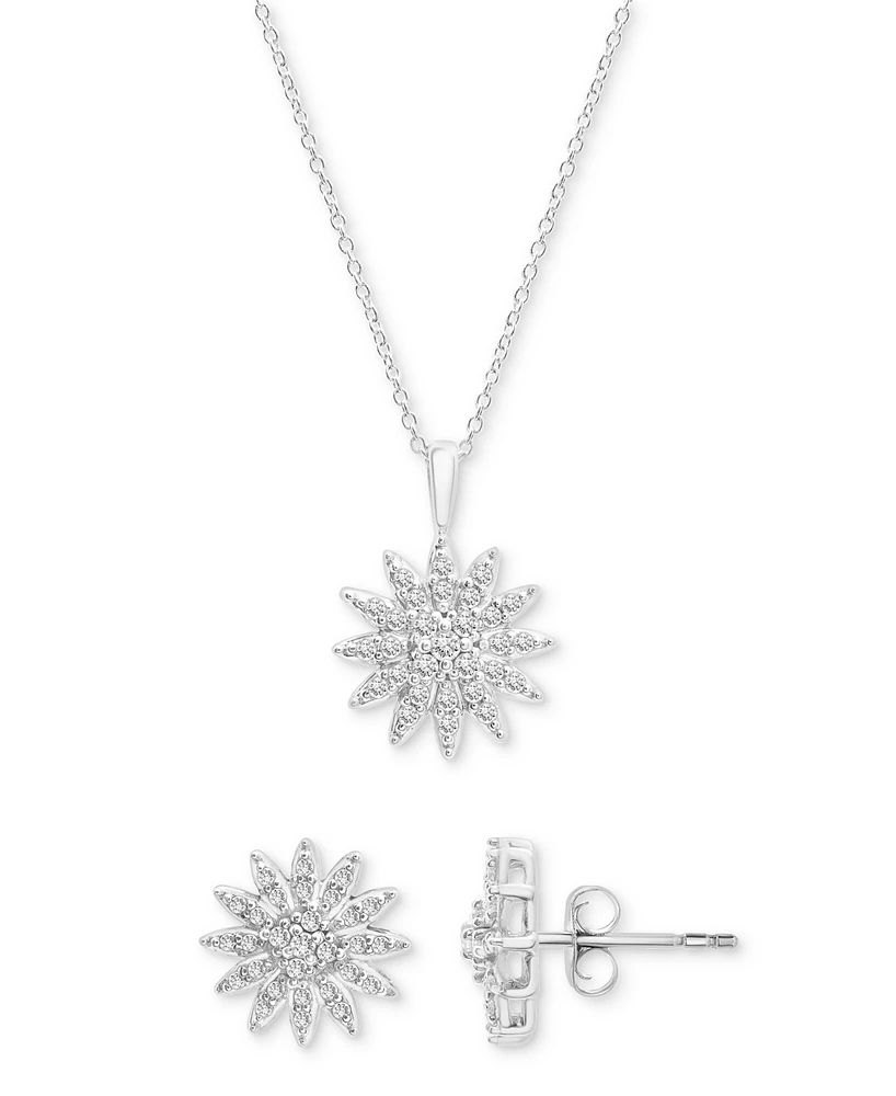 2-Pc. Set Diamond Starburst Pendant Necklace & Matching Stud Earrings (1/2 ct. t.w.) in Sterling Silver, Created for Macy's