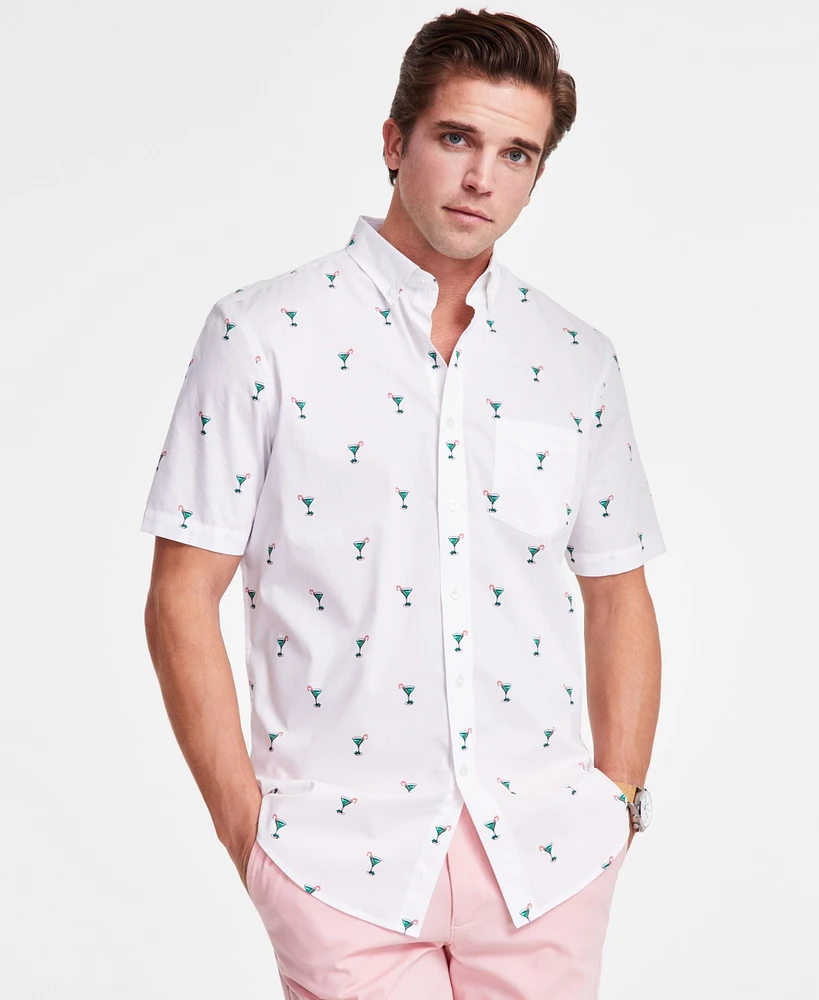 Club Room Men's Cotton Poplin Printed Short-Sleeve Shirt, Exclusively at Macy's