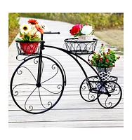 Unho Indoor Outdoor 3 Tiers Iron Garden Flower Stand Bicycle Shape Plant Rack Shelf