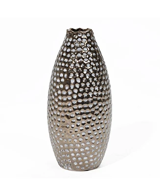 LuxenHome Antique Gold Dimpled 8.7-Inch Tall Terracotta Vase