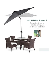 9' x 7' Solar Umbrella, Led Lighted Patio Umbrella for Table or Base with Tilt & Crank, Outdoor Umbrella for Garden, Deck, Backyard, Pool, Beach, Dark