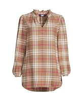 Lands' End Women's Brushed Flannel Ruffle Split Neck Tunic