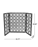 Modern 3-Panel Iron Fireplace Screen With Circular Pattern And Foldable Design