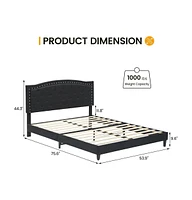 gaomon Full Size Bed Frame with Button Tufted Headboard, Mattress Foundation, Easy Assembly