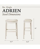 Maven Lane Adrien Saddle Bar Stool in White Oak Finish w/ Natural Fabric Upholstery