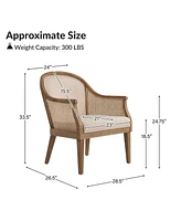 Hulala Home Werner Farmhouse Rattan Solid Wood Armchair with Olid Wood Frame and Legs