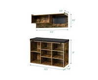 gaomon Hall Tree Shoe Bench Industrial 6 in 1 Coat/Shoe Rack with 5 Hooks,9 Storage Cubbies with Bookshelf and Small Blackboard,for Entryway,Hallway