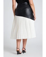 Eloquii Women's Mixed Media Pleated Skirt