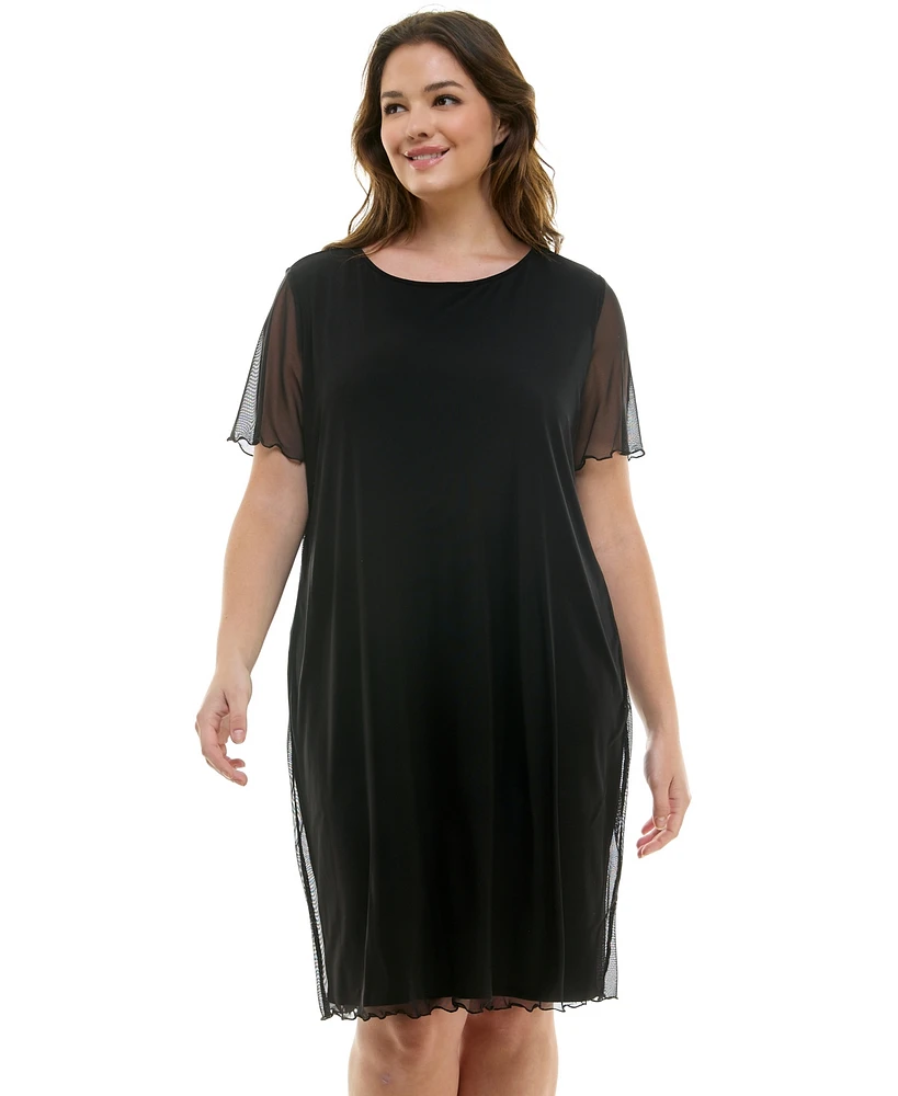 Bebe Plus Power Mesh A-line Maxi Dress, Black, 3X