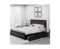 gaomon Bed Frame with Headboard, Industrial Platform Bed Frame with 4 Storage Drawers and Charge Station, Metal Slats Support