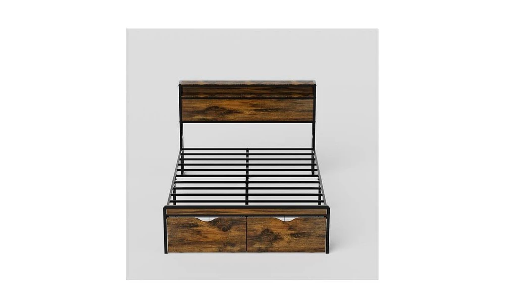 Slickblue Full Size Black Metal Bed Frame with Headboard & Footboard, Heavy Duty Steel Slat Mattress Foundation