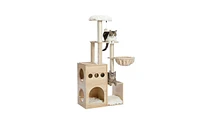 Slickblue Modern Luxury Cat Tree – Wooden Multi-Level Cat Tower Sky Castle with 2 Cozy Condos, Comfortable Perch