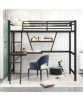 Slickblue Twin Loft Bed with Metal and Mdf Construction, Integrated Desk Shelf for Space Efficiency