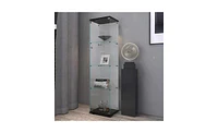Slickblue 4-Shelf Glass Display Cabinet with Single Door for Elegant Storage and Showcase
