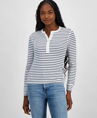 On 34th Women's Ribbed Long-Sleeve Henley Top, Created for Macy's