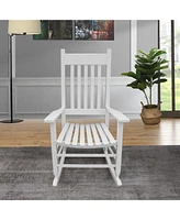 Slickblue White Wooden Porch Rocker Chair for Timeless Outdoor Relaxation – Durable and Stylish for Patios and Porches