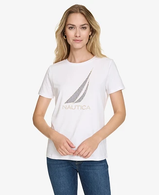 Nautica Jeans Women's Embellished Logo Crewneck T-Shirt