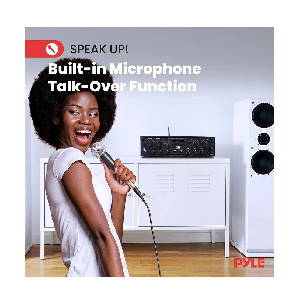 Pyle 4-Channel Bluetooth Home Audio Amplifier With Fm Radio, MP3/Usb/Sd/Aux Playback, 500 Watt