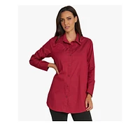 Stella Carakasi Women's Cotton Poplin Button-Front A-Line Shirt Top Prime Time Tunic