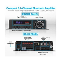 Pyle 5.1-Channel Wireless Bluetooth Amplifier With Hdmi Output, Fm Radio, & Digital Led Display, 100 Watt