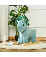 Streamdale Furniture Kids Plush Ride-On Rocking Horse Triceratops-shaped Plush Toy Rocker with Realistic Sounds for Child 36-72 Months Dark Green