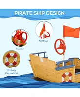 Wooden Kids Pirate Sandbox, Outdoor Sandboat with Bench Seats, Storage, Non-Woven Fabric Cloth for Backyard, Lawn