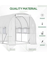 10' x 7' x 7' Walk-in Tunnel Greenhouse, Outdoor Green House with Anti-Tear Pe Cover, Zipper Doors and Mesh Windows, White
