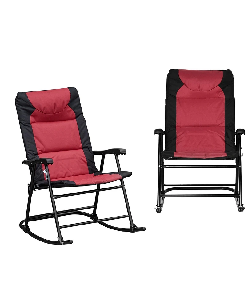 2 Piece Outdoor Patio Furniture Set with 2 Folding Padded Rocking Chairs, Bistro Style for Porch, Camping, Balcony, Red