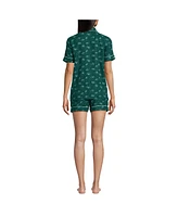 Lands' End Women's Drapey Flannel 2 Piece Pajama Set - Short Sleeve Top and Shorts