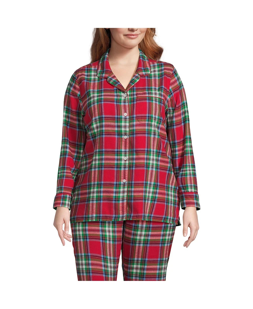 Lands' End Plus Long Sleeve Print Flannel Pajama Top